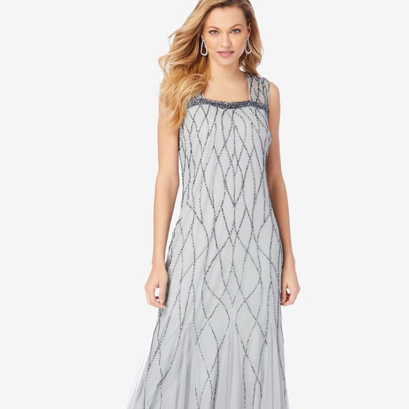 Roaman's Dresses & Skirts - 🆕Elegant Gray Beaded Evening Gown